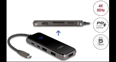 Delock USB Type-C™ Docking Station 4K - HDMI / USB Hub / SD - Mirco SD slot / PD 3.0 85 W Tempered Glass Surface