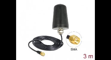 Delock LoRa Antenna 868 MHz SMA plug 0 dBi fixed omnidirectional with connection cable RG-174 3 m roof mounting outdoor black