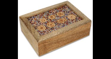 Tarot sieradendoos 7 Chakra's gemengde chakrastenen mangohout - ± 18 cm x 14 cm x 7 cm