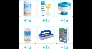 Zwembad Onderhoudspakket - Onderhoud Zwembad - bevat Chloor - Testrips - Chloordrijver - Chloor - Scrubborstel en Zwembadgids (6-delig)