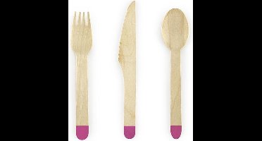 Houten Bestek Roze 16cm 18 delig