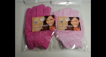 Set 2x washandjes (2x2=4) Handschoenen Roze en paars voor massage / lichte scrub