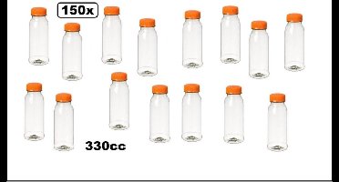 150x Flesje PET helder 330cc met oranje dop Ø 57mm x H 170mm - drink fles vruchten sap limonade drank