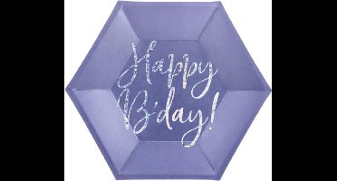 Borden Happy Birthday blauw / Zilver (6 stuks),