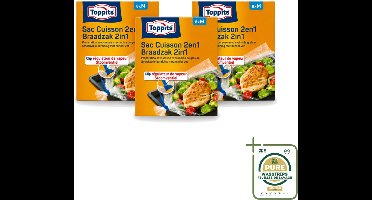3 x Toppits – 2-in-1 Braad- & Stoomzakken – Maat M – 8 Zakjes - Wasstrips - Braadzak Oven - Stoomzak Oven - Oven Bakken - Magnetron Bakken - Vetvrije Bakken