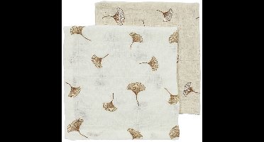 Meyco Baby Gingko Monddoekjes - 2 Stuks - 30 x 30 cm - Pre-Washed Hydrofiel - Offwhite/Soft Sand