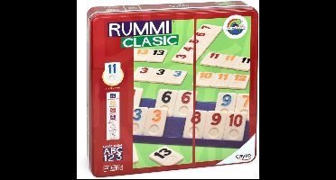 Cayro RummiClasic Metalen Doos - Klassiek Nummerspel met 106 Grote Fiches - Inclusief 4 Atrils en Stoffen Tas - 2-4 Spelers - Speelduur 30 Minuten - Vanaf 8 Jaar - Cayro Collection