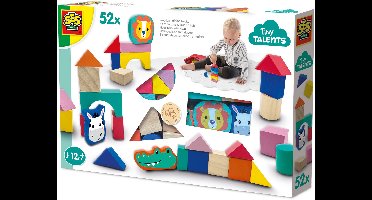 SES Creative Tiny Talents Houten Bouwblokken met Dieren en Tas - 52 Stuks - Vanaf 1 Jaar - Baby Speelgoed - Motorische Ontwikkeling - Schoencadeautjes Sinterklaas