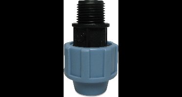 Unidelta Aansluitstuk PP 20 mm x 1" knel x buitendraad 16bar zwart/blauw DVGW/KIWA/WRAS