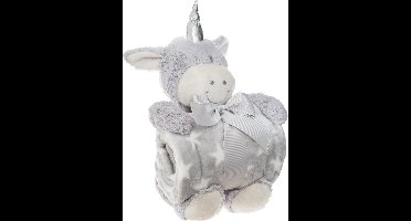 Atmosphera Pluche eenhoorn met deken grijs - Kraamcadeau - Plaid - Knuffel - Baby -  Extra zacht