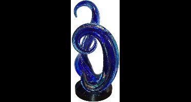 Golfen in de zee - Glas - Glassculptuur - Blauw - Met glitter - 16x35x14 cm - Kristalglas