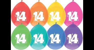 Ballon 14 jaar frisse kleuren 8 stuks