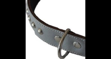 Leren Halsband grijs reflecterend met noppen  70 cm