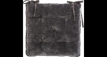 Atmosphera Deluxe Stoelkussen Velvet 38x38x8cm met lintjes - Donkergrijs