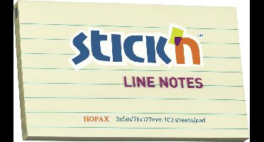 Stick'n sticky notes - 76x127mm - Gelinieerd - Pastel geel - 100 Memoblaadjes