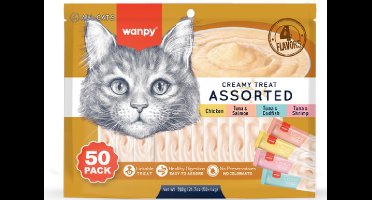 Wanpy Likbare Snacks 4 smaken - Kattensnacks - 50 Stuks - Kattensnoepjes
