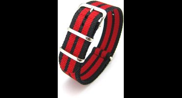 Premium Black Red - Nato strap 20mm - Stripe - Horlogeband Zwart Rood