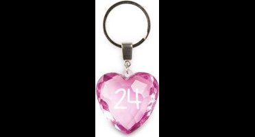 sleutelhanger - 24 jaar - diamant hartvormig roze
