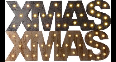 LED tekst hout XMAS - kerstdecoratie - 55 x 17 cm - kerstverlichting - betonlook