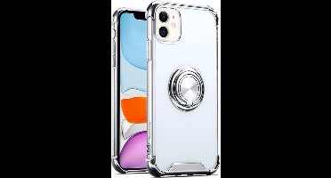 Hoesje Geschikt voor iPhone 12 / 12 Pro hoesje - Backcover met Ringhouder - Verstevigde hoeken - Transparant / Zilver