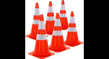 ECD Germany | Set van 6 grote pylonen met 2 reflecterende strepen, 75 cm, van PE, oranje, verkeerskegels, geleidingskegels, waarschuwingskegels, afzettingkegels, verkeershoedjes