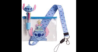 Stitch Schrijfset voor Meisjes – Mini 4-Kleurenpen met Etui en Keycord