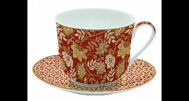 Porseleinen Mok met Schotel, 400 ml, Elegante Bloemendessin