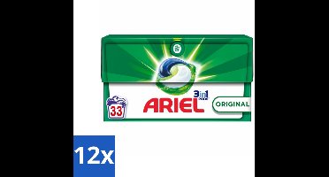 12 x Ariel - 3in1 Wasmiddel Pods - Original - 33 Pods - Ariel Wasmiddel - Waspoeder - Wascapsules - Vlekkenverwijderaar - Wasmiddel Pods