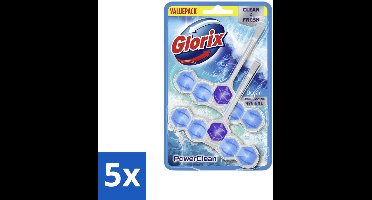 5 x Glorix - Toiletblok - Power Clean Ocean - Frisse Geur - 2 blokken - Toiletblok - Hygiëne - Reiniging - Anti-kalk - Oceaangeur