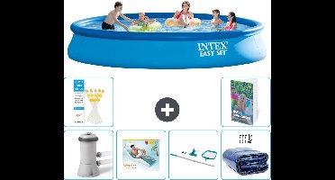 Intex Rond Opblaasbaar Easy Set Zwembad - 457 x 84 cm - Blauw - Inclusief Pomp - Loungebed - Schoonmaakset - Solarzeil - 7-delig