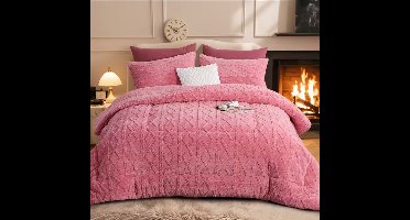 Taffeta Fleece Quilt, Dubbelzijdig Rombus Patroon Winterdeken – Roos – 220x240 cm