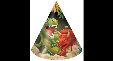 Dinosaurus thema feesthoedjes - 24x - papier/karton - Dino kinderfeestje