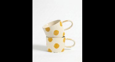 vtwonen - Mokken - Geel - Stippen - Set van 2 - Keramiek - 350ml
