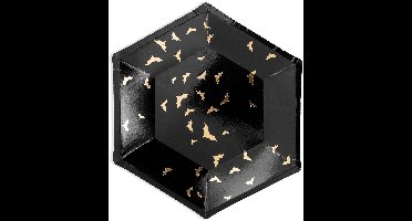 PARTYDECO - 6 kartonnen borden zwarte en gouden vleermuizen 20 cm zeshoekig