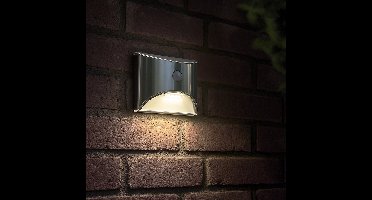 Solar wandlamp buiten 'Flint' - Warm wit licht - Met bewegingsmelder - Tuinverlichting op zonne-energie - Luxe wandlamp - RVS