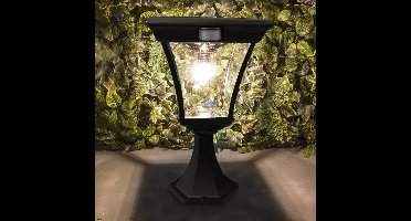 Solar tuinverlichting sokkellamp 'London' - Warm Wit licht (3000K) - Brandduur tot 20 uur - 200 lumen - IP44 - Buitenlamp op zonne-energie - Klassieke sokkellamp - Zwart