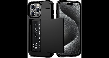 Hoesje Geschikt voor iPhone 15 Pro Max Hoesje Zwart - shockproof Backcover met pasjeshouder - Ruimte voor 2 pasjes