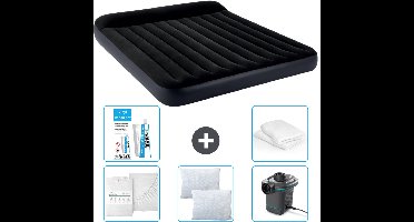 Intex Luchtbed - 2-Persoons - 183 x 203 x 25 cm - Donkerblauw - Inclusief Hoeslaken - Kussen - Pomp - Reparatieset en Kussenbeschermer