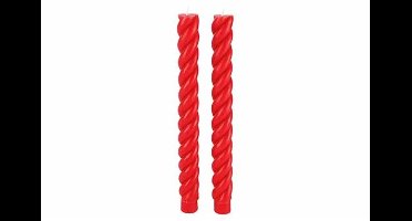 Kaars Set2 Swirl Rood 2x2xh24cm Langwerp Ig Kaars