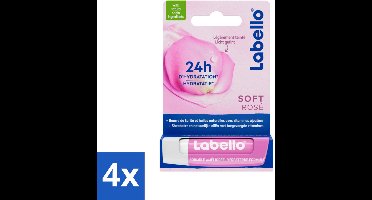 4 x Labello – Lippenbalsem – Soft Rosé – Lippenbalsem – 24H Hydratatie - Hydraatende Lippenbalsem - Roze Lippenbalsem - Lippen Verzorging - Natuurlijke Lippenkleur - Rozenextract