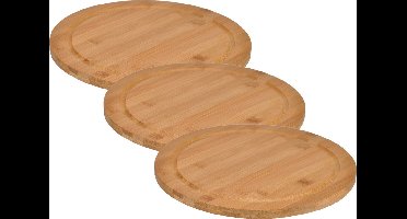 Broodplank - Set van 3x stuks - rond - D25 cm - bamboe - serveerplank - snijplank - Snijplank met sapgroef - Ontbijtbord