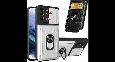 Hoesje Geschikt Voor Samsung Galaxy S21 Plus hoesje met kickstand Wit - Hoesje Geschikt Voor Samsung Galaxy S21 Plus camera lens screen protector - hoesje Hoesje Geschikt Voor Samsung Galaxy S21 Plus met pasjeshouder ring case
