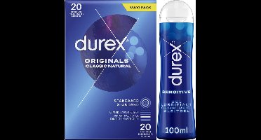 Durex - Condooms Natural 20 stuks - Glijmiddel Sensitive 250 ml - Voordeelverpakking