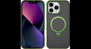 Hoesje Geschikt voor iPhone 13 Magsafe hoesje Groen - Mat Transparant hard case - Magnetic Ring Houder hoesje