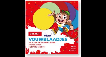 CREAKIT. Vouwblaadjes Rond – ø15 cm – Knutselen voor Kinderen en Volwassenen – 90 vellen – Tekenpapier – Knutselpapier – 5 verschillende kleuren – Origami Papier