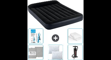 Intex Luchtbed - Twijfelaar - 137 x 191 x 25 cm - Donkerblauw - Inclusief Hoeslaken - Kussen - Pomp - Reparatieset en Kussenbeschermer