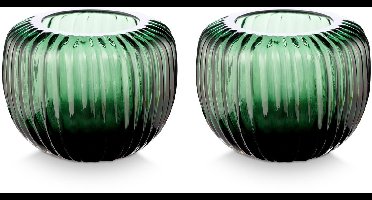 vtwonen - Set van 2 - Kandelaren - Groen - Glas - 11x9cm