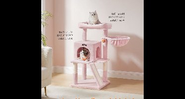 krabpaal met groot platform - krabpaal met Krabmat - Kattenmand & Kattenspeeltjespastel - roze