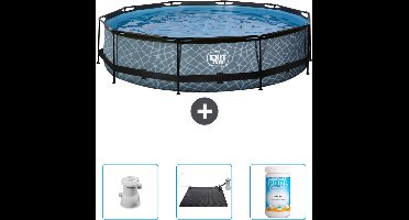 EXIT Rond Stone Frame Zwembad - 360 x 76 cm - Inclusief Pomp - Solar Mat - Chloor - Nu extra voordelig