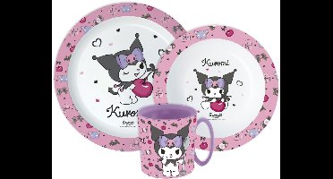 Hello Kitty Serviesset - Mok 390 ml - Diepe kom - Plat bord - 3 stuks - Kuromi - Eetset met beker - Voor verjaardagen en feestjes - Voor kinderen - Voor meisjes